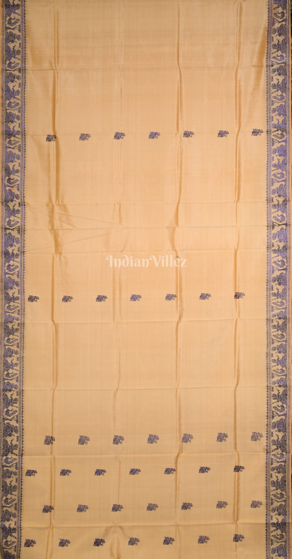 Beige Blue Handwoven Baluchari Silk Saree