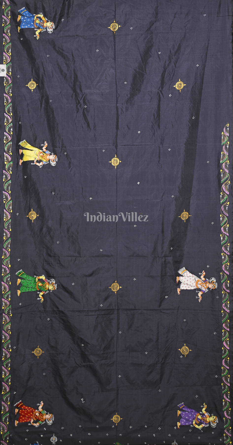 Grey Krishna Raasleela Hand-Painted Pattachitra Silk Saree 