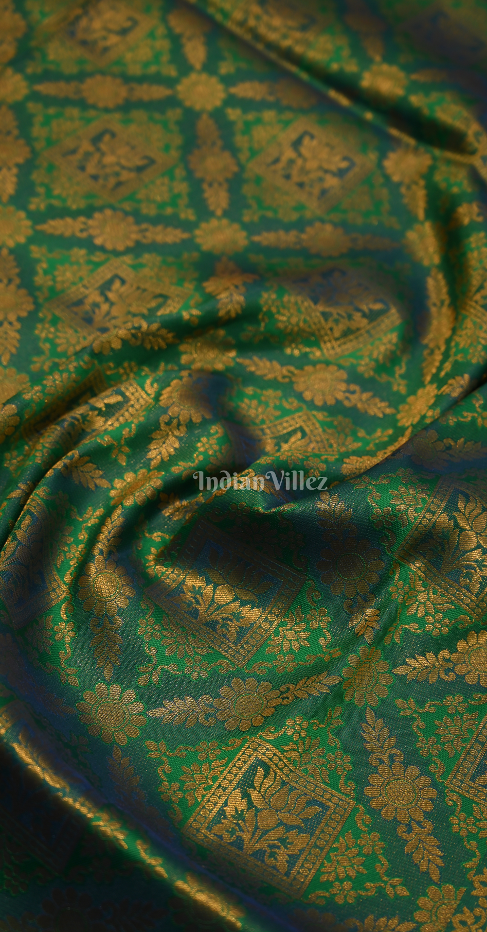 Green Golden Floral Kanjivaram Silk Saree with Brocade Work 