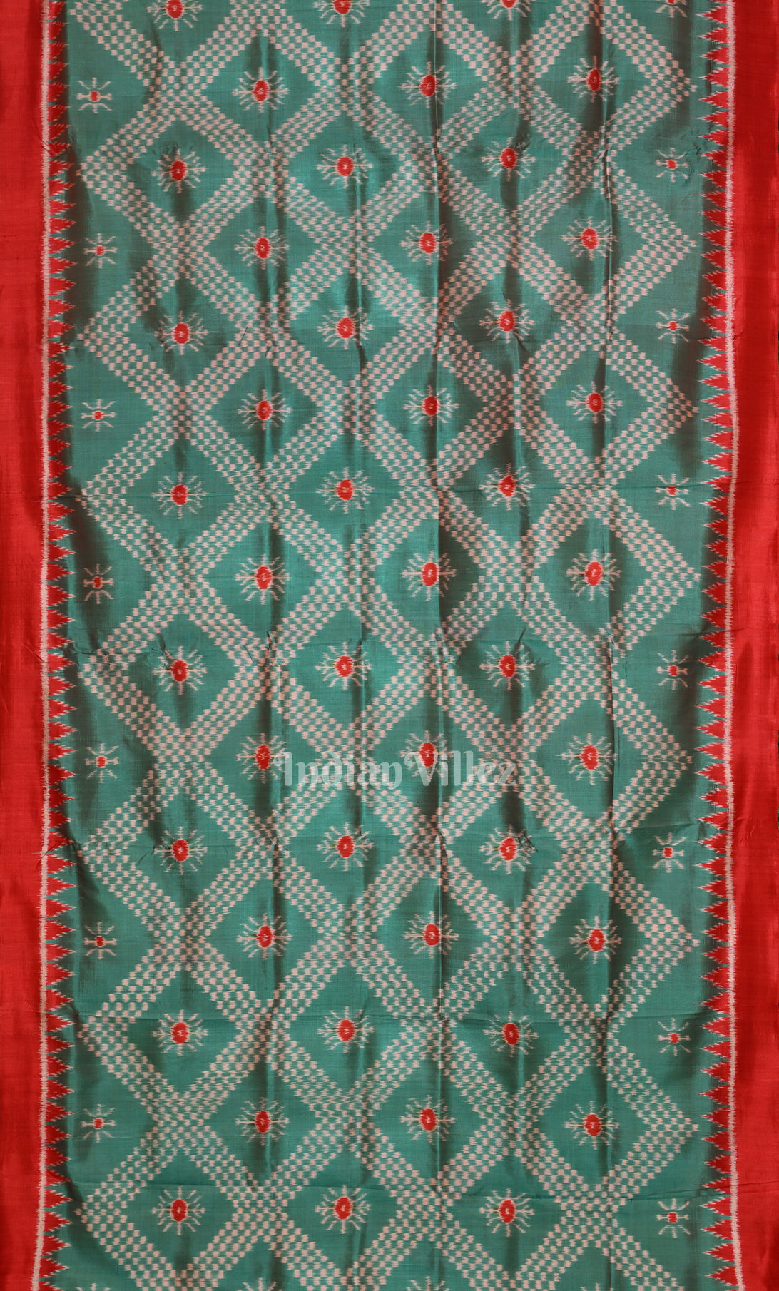 Sea Green Red Tarabali Odisha Ikat Contemporary Designer Silk Saree 