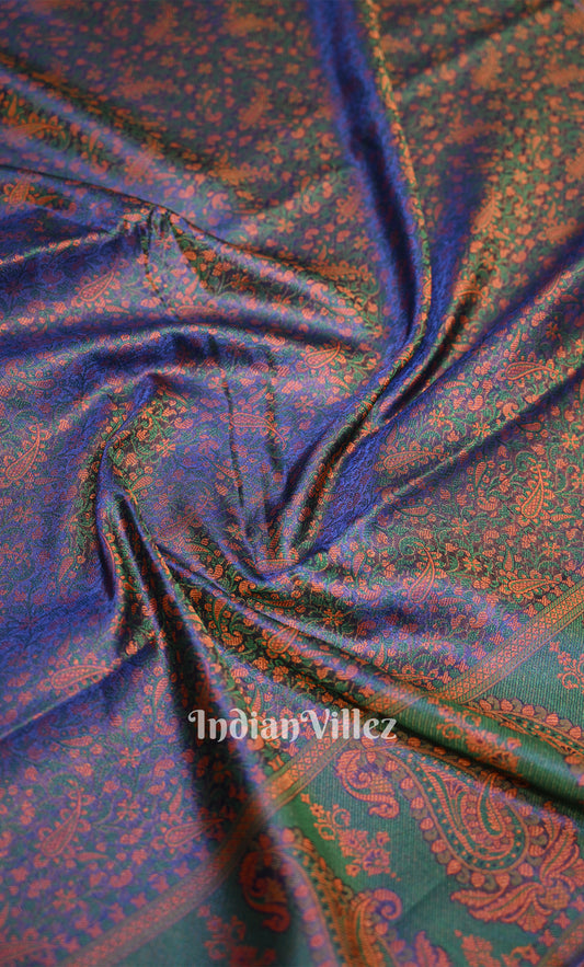 Peacock Blue Dual Tone  Floral Tanchoi Silk Banrasi Saree
