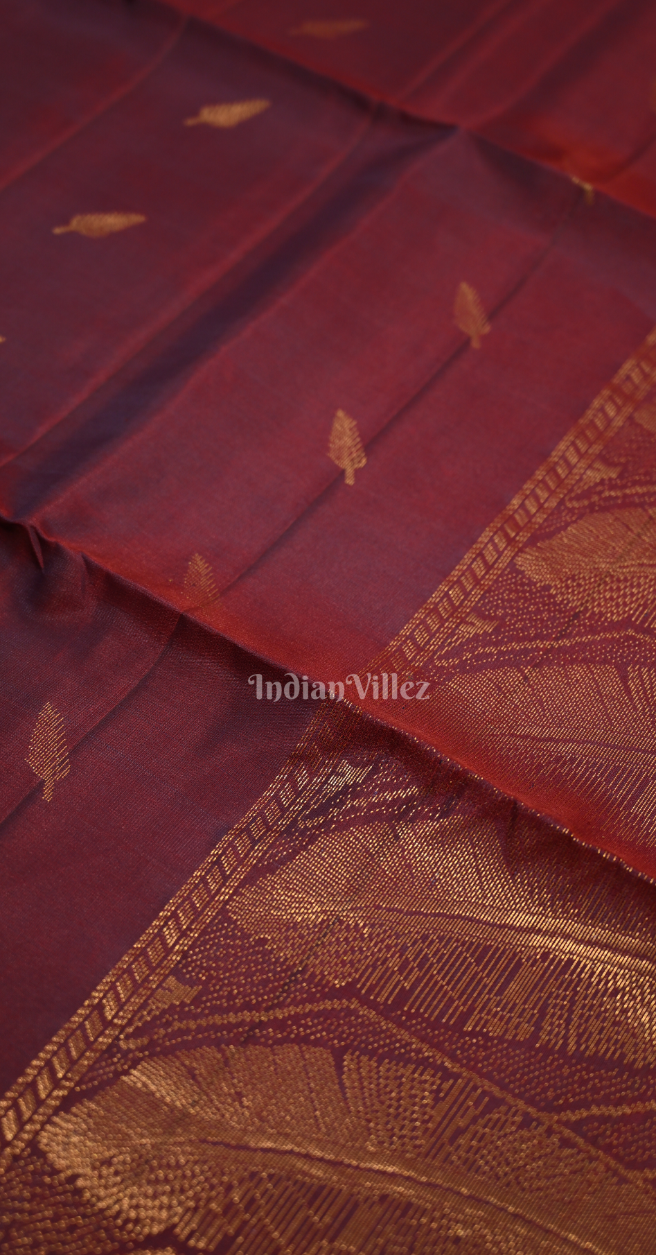 Purple Wine Leaves Design Pure Kanjivaram Soft Silk Saree 