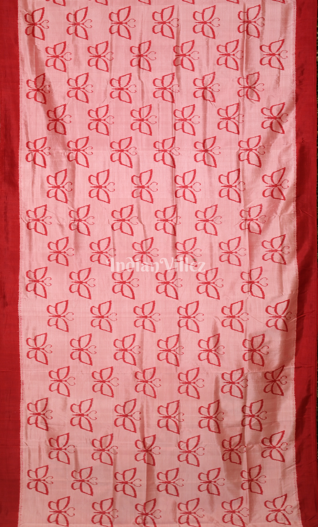 Peach Red Butterfly Theme Odisha Ikat Contemporary Designer Silk Saree 