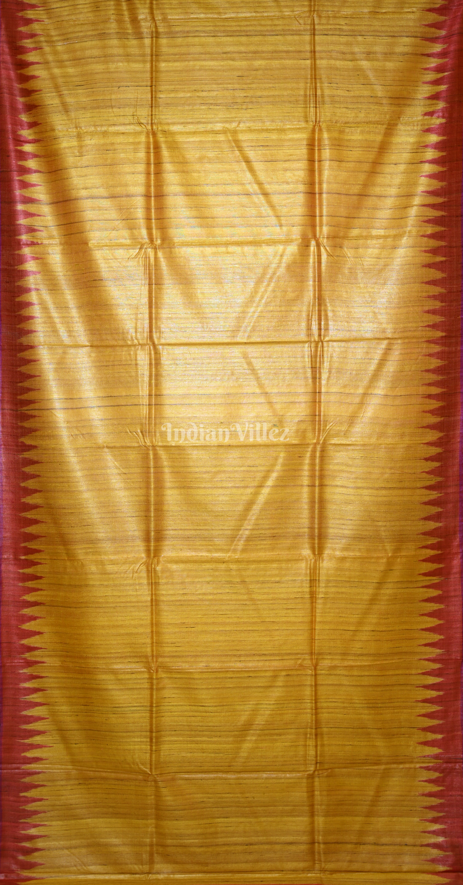 Mustard Yellow Red Gopalpur Tussar Silk Saree 