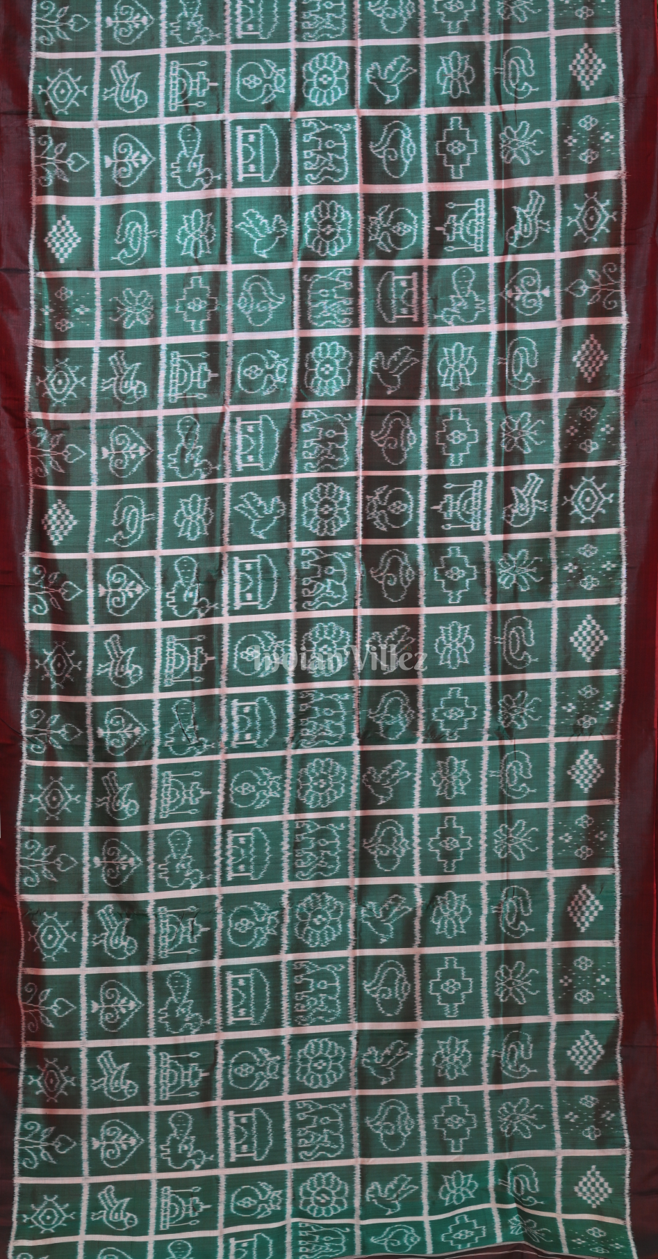 Bottle Green Maroon Nabakothi Odisha Ikat Contemporary Designer Silk Saree 