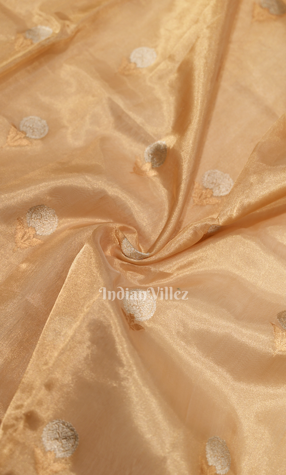 Golden Pure Organza Kora Banarasi Silk Saree