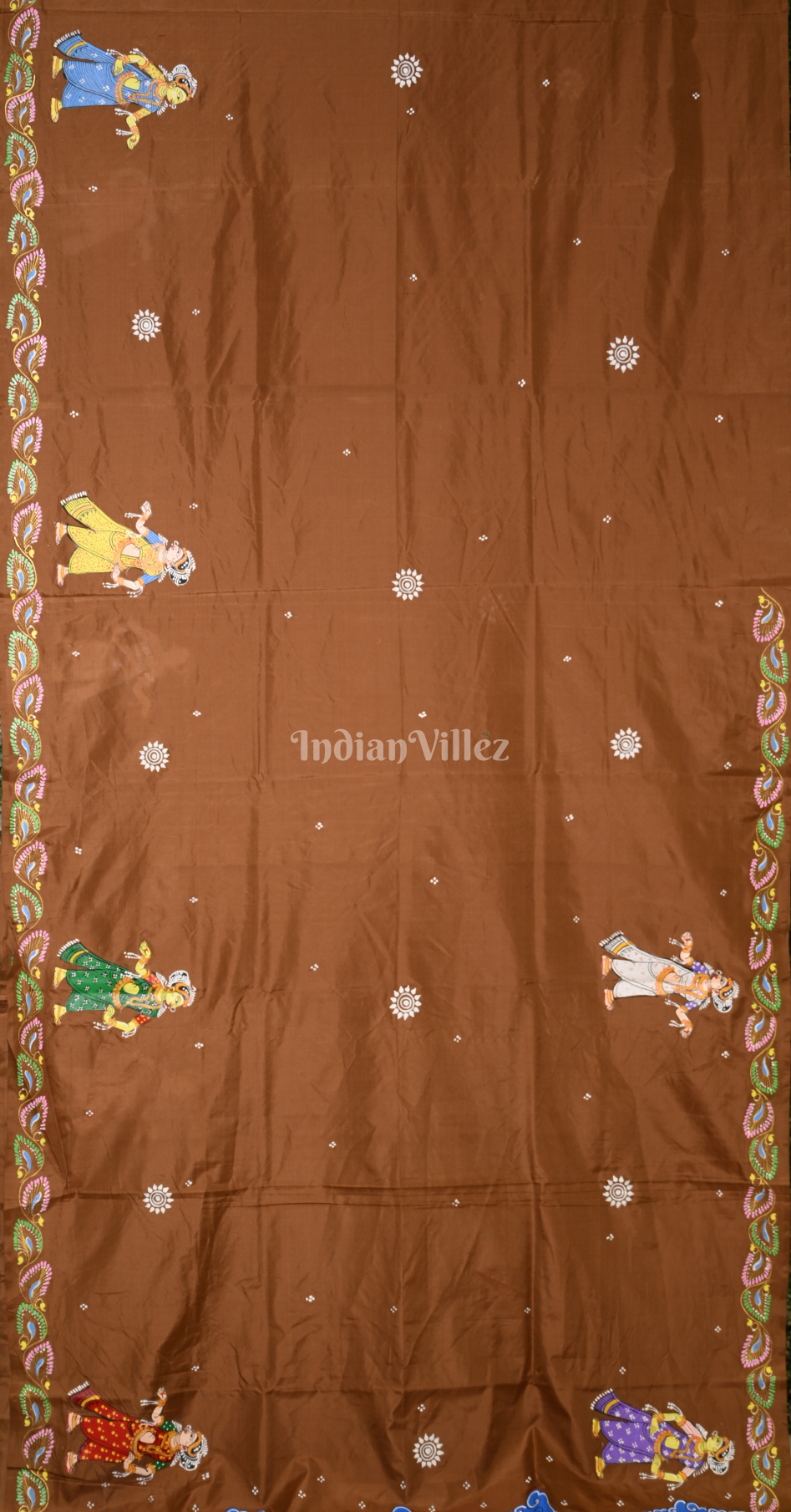 Copper Brown Boita Bandana Theme  Hand-Painted Pattachitra Saree 