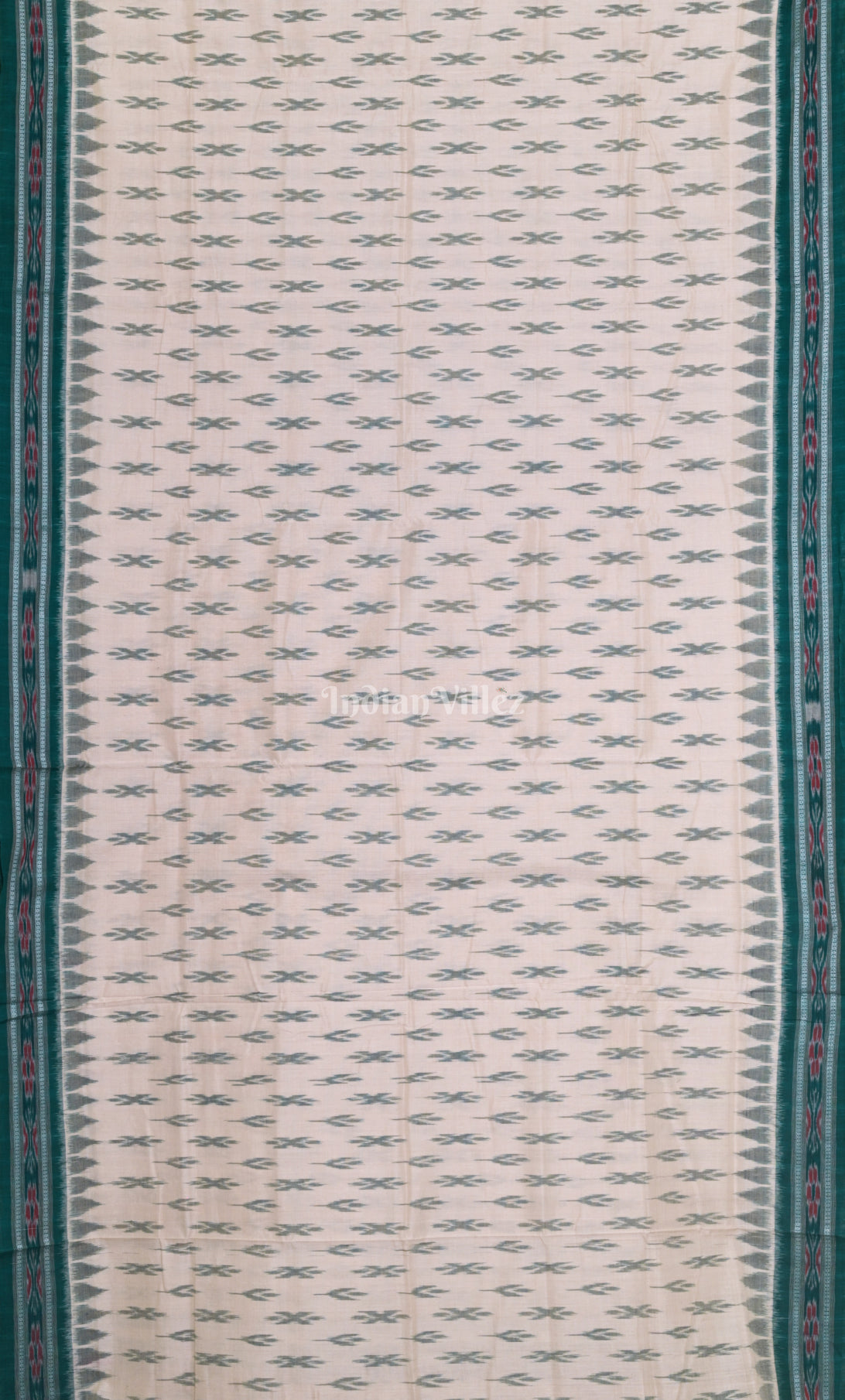 White Green Mayur Chandrika Odisha Ikat Maniabandha Cotton Saree 