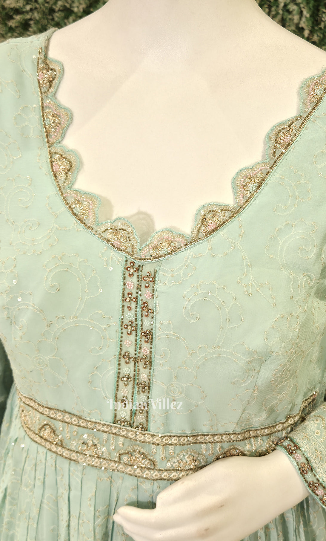 Designer Sea Green Georgette Gown with Embroidery