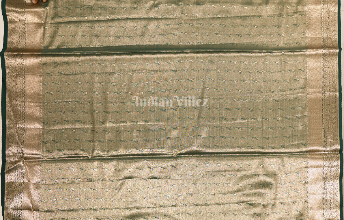 Golden Green Brocade Pure Kanjivaram Tissue Silk Saree 