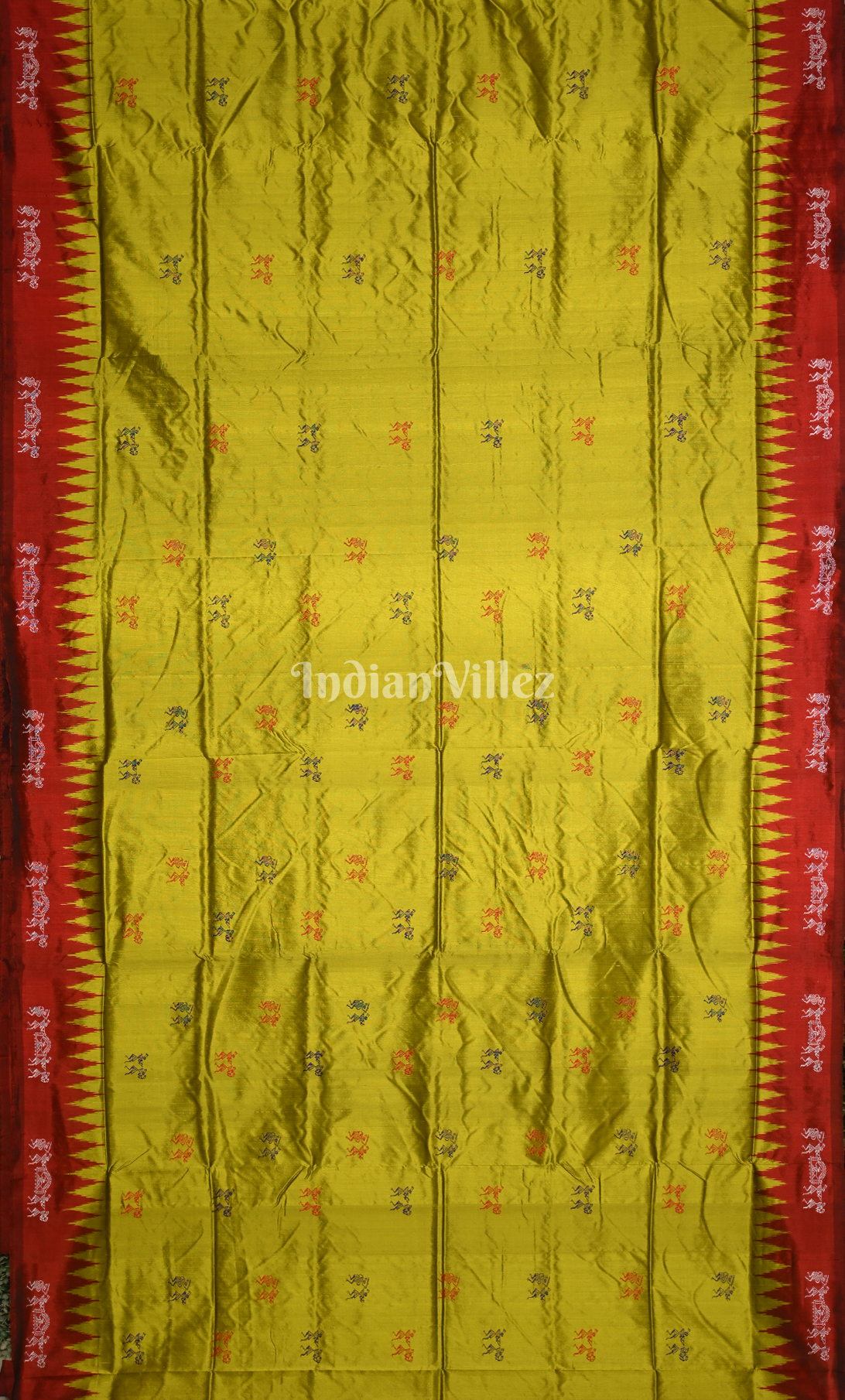 Mehendi Green Red Tribal Doli Sawari Odisha Ikat Bomkai Sambalpuri Silk Saree 
