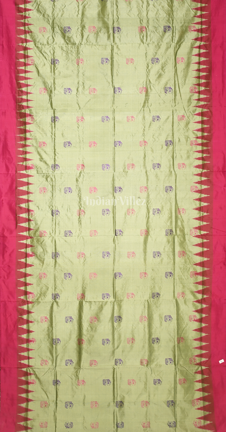 Pista Green Pink Buti Design Odisha Ikat Bomkai Sambalpuri Silk Saree 