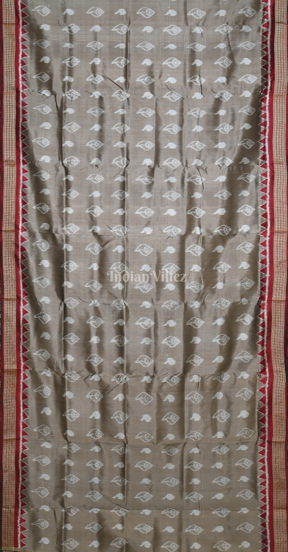 Ash Grey Black Odisha Ikat Sambalpuri Silk Saree with Elephant Anchal 