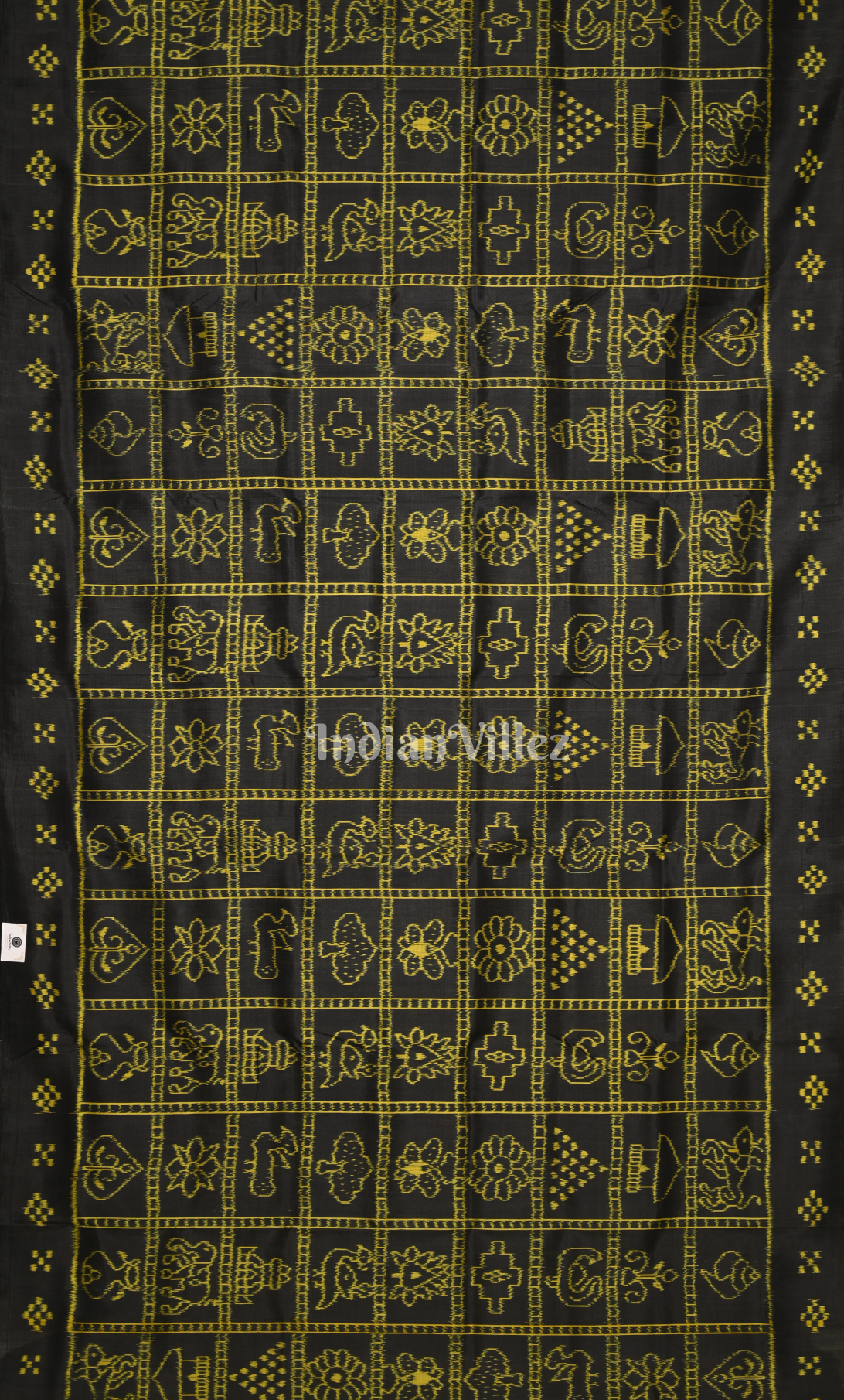 Black Neon Yellow Nabakothi Contemporary Designer Silk Saree 