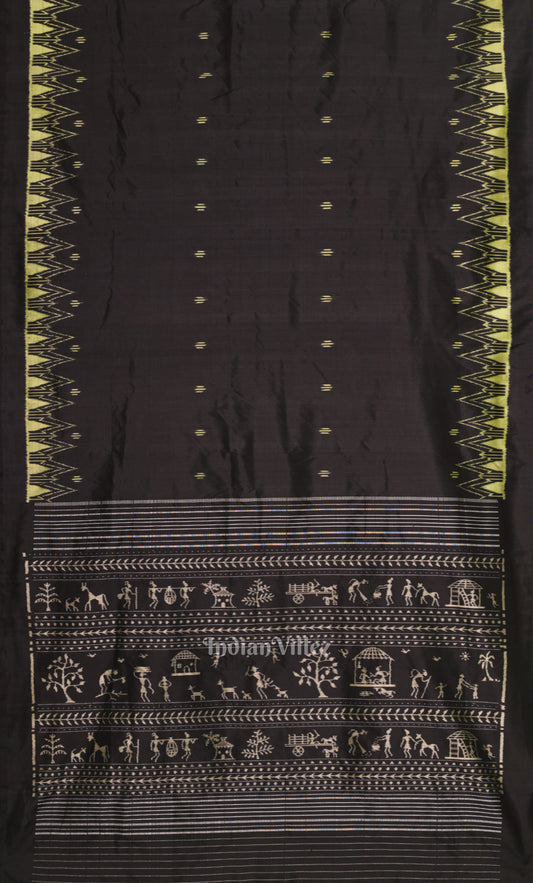 Black Yellow Buti Design Odisha Ikat Contemporary Designer Silk Saree