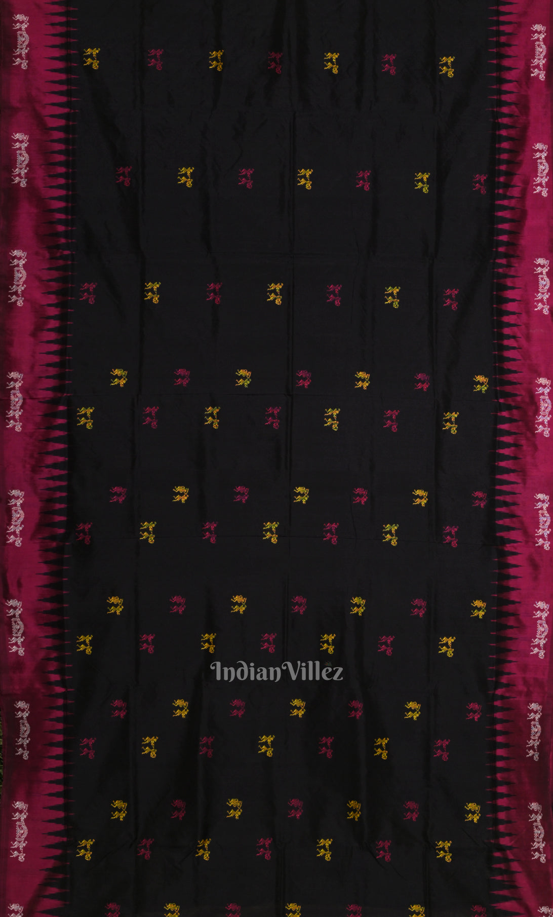 Black Wine Tribal Doli Sawari Odisha Ikat Bomkai Sambalpuri Silk Saree