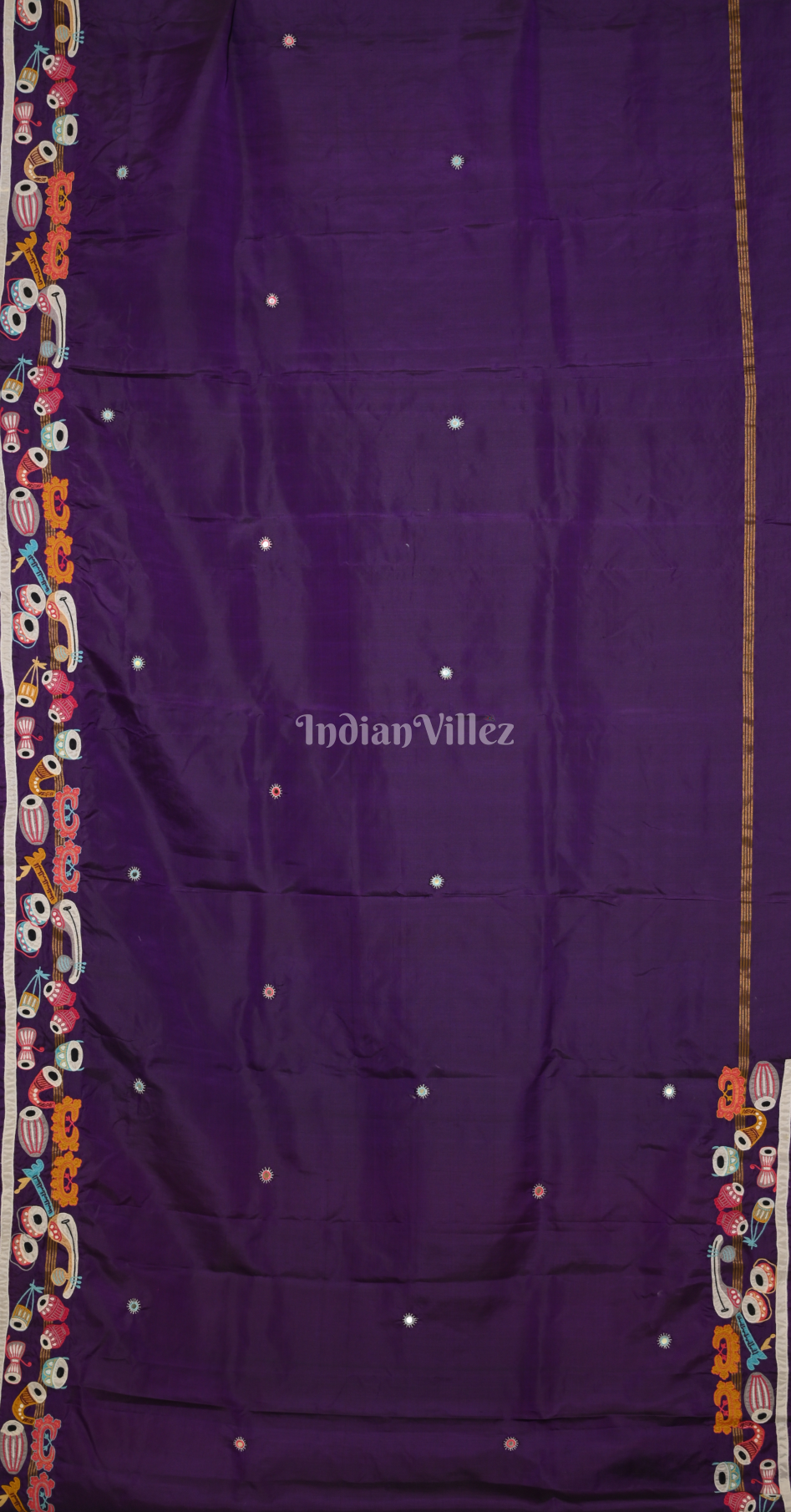 Purple Red Hand Embroidered Applique Work Saree 