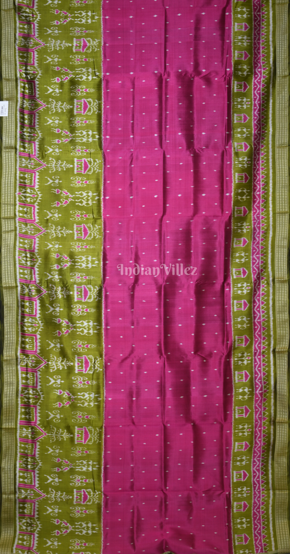 Magenta Pink Green Tribal Theme Odisha Ikat Sambalpuri Silk Saree with Elephant Anchal