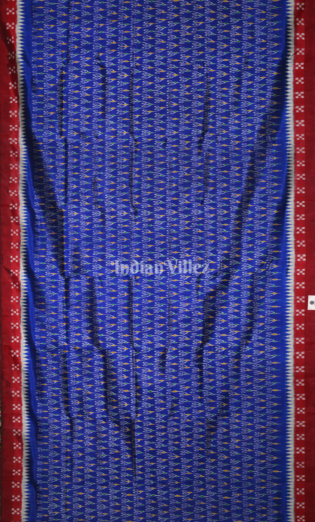 Blue Red Odisha Ikat Contemporary Designer Silk Saree with Pasapali Border