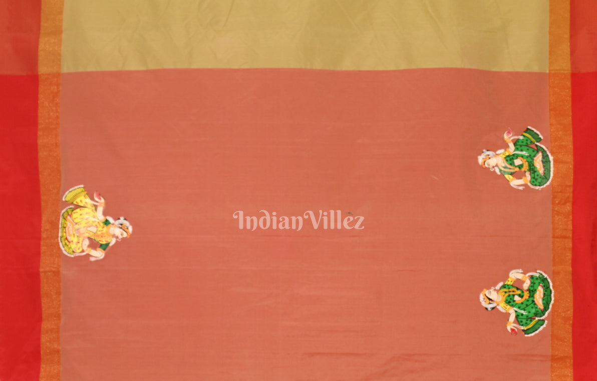 Ghee Red Raasleela Hand-Painted Pattachitra Saree