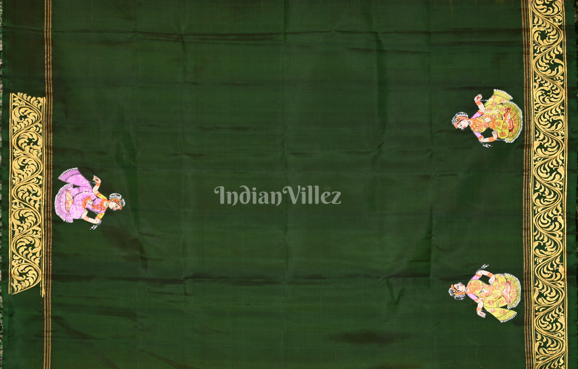 Mustard Yellow Green Doli Barat Hand-Painted Pattachitra Saree