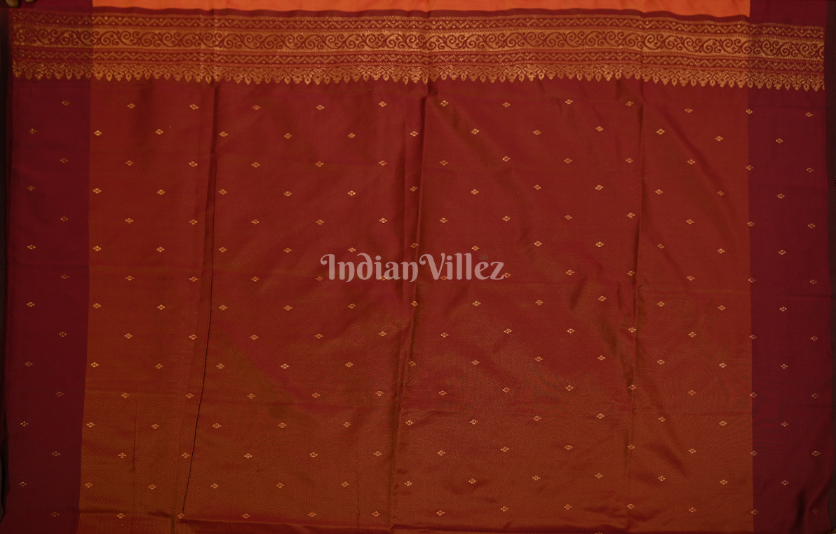 Orange Tussar Silk Saree with Zari weave
