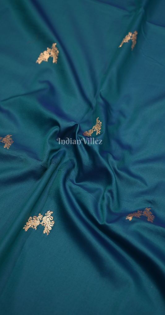 Sky Blue Peacock Design Mashru Satin Silk Banarasi Saree