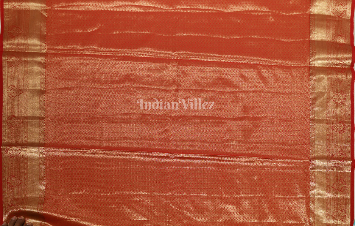 Exclusive Bridal Mustard Yellow Red Brocade Pure Kanjivaram Silk Saree 