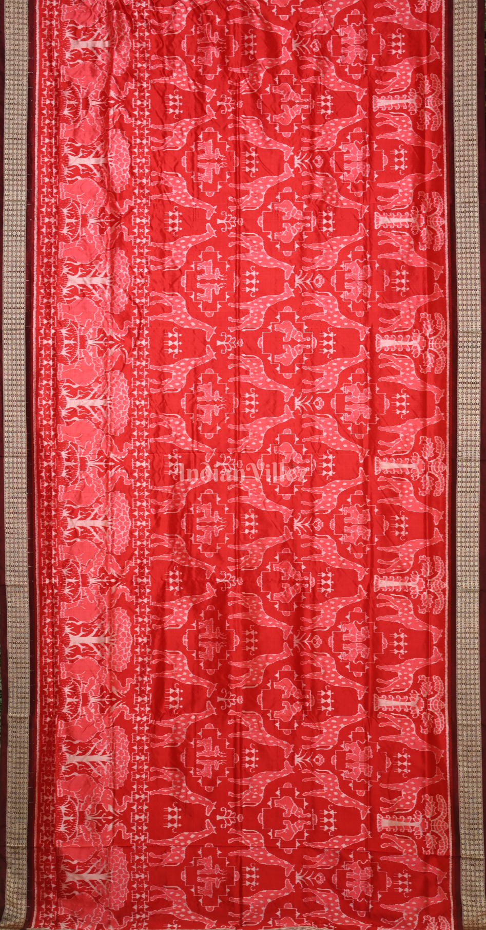 Red Coffee Animal Theme Odisha Ikat Sambalpuri Silk Saree 