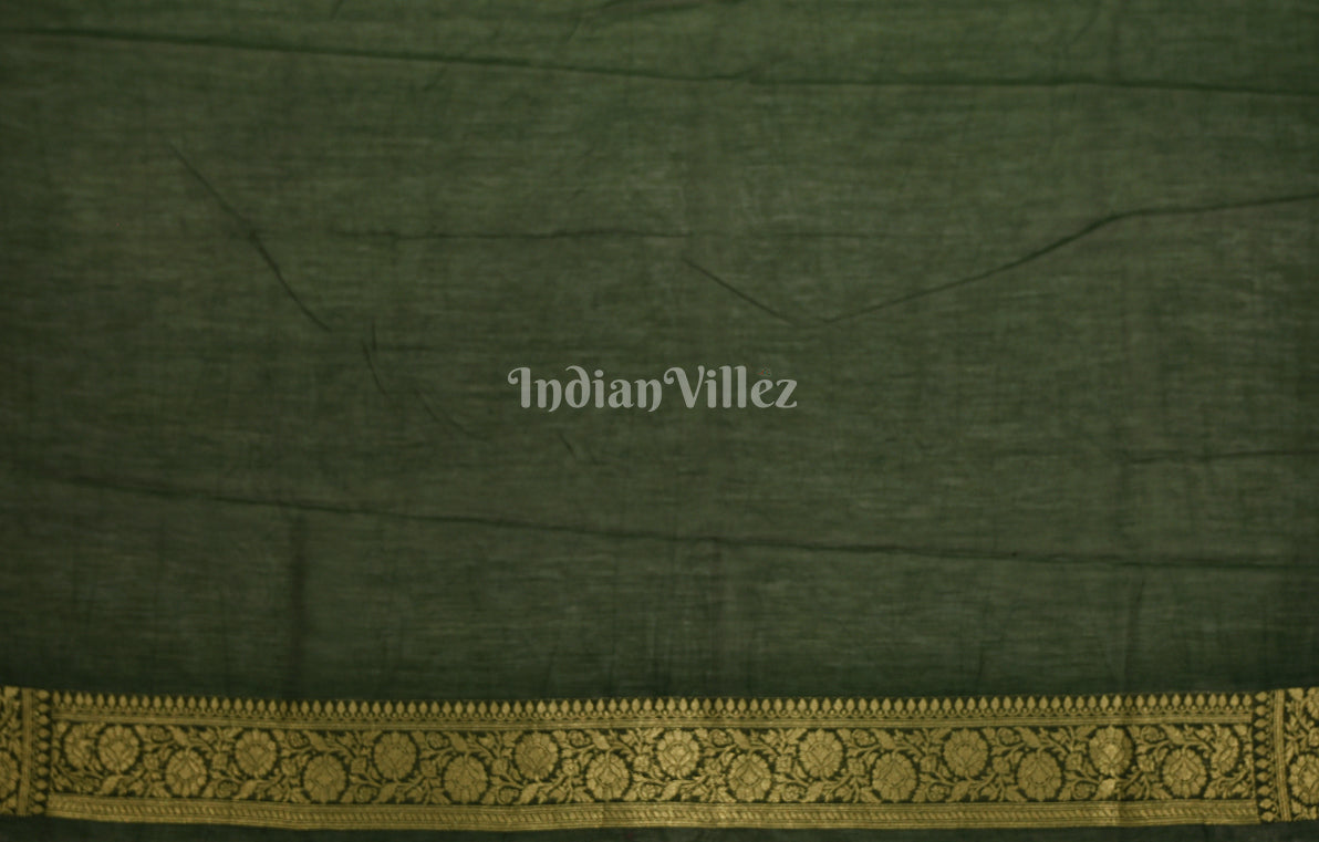 Parrot Green Black Pure Monga Muslin Banarasi Silk Saree