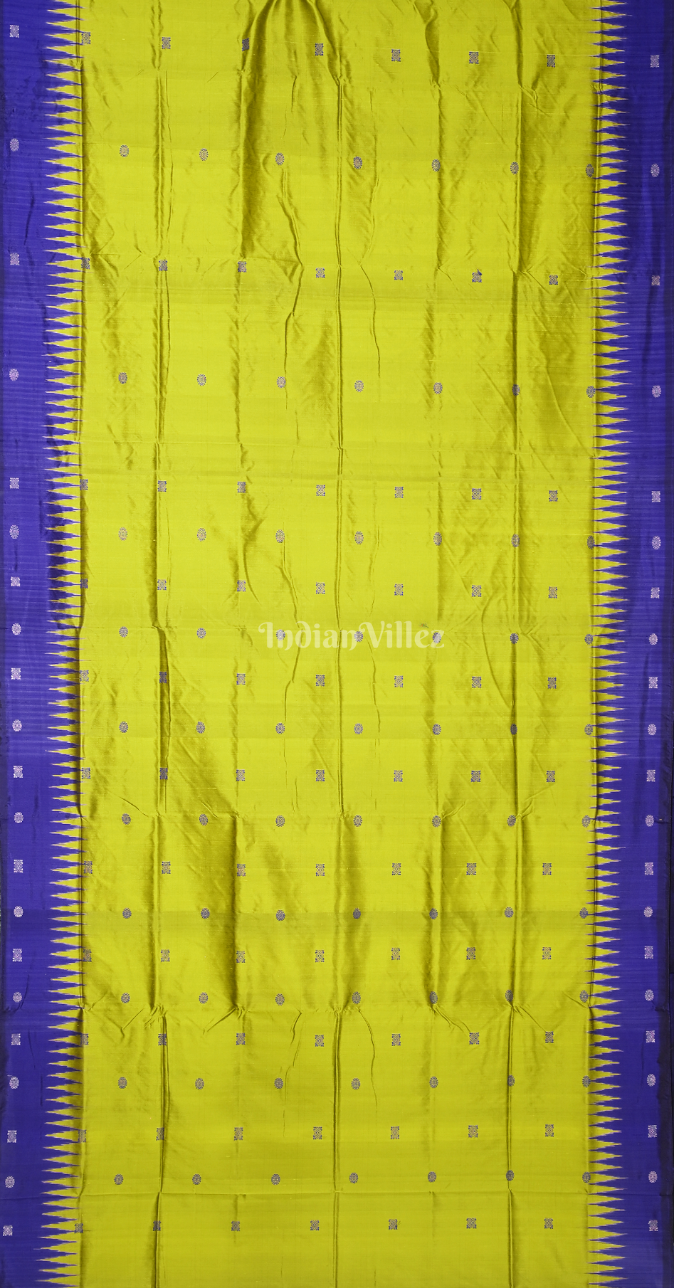 Neon Green Blue Buti Design Odisha Ikat Bomkai Sambalpuri Silk Saree with Doll Anchal
