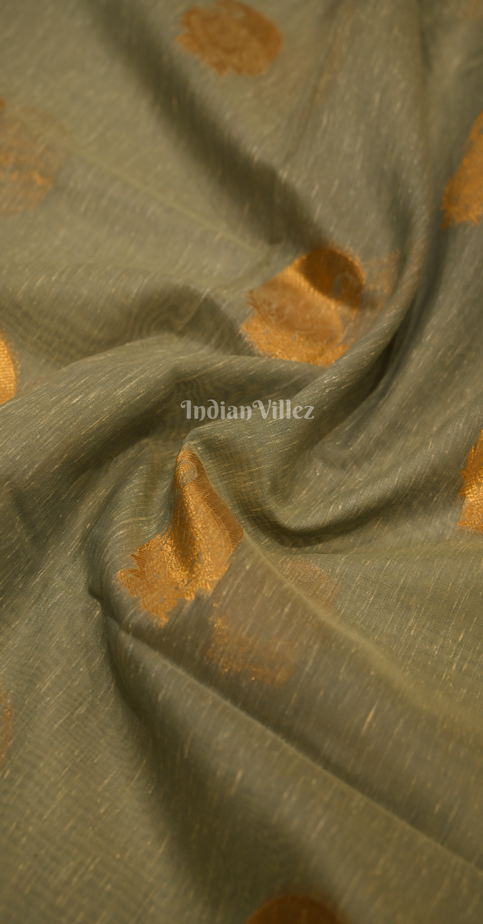 Greyish Golden Linen with Copper Zari Weaving Saree