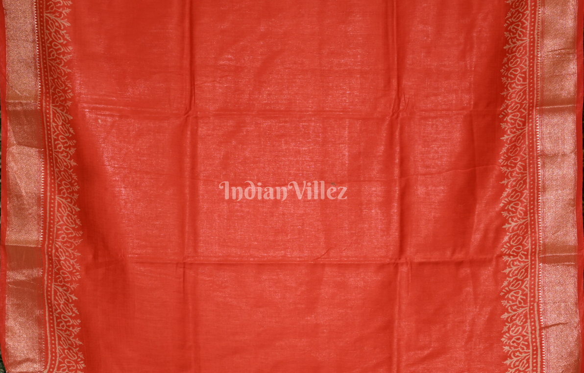 Red Block Printed Cotton Saree 