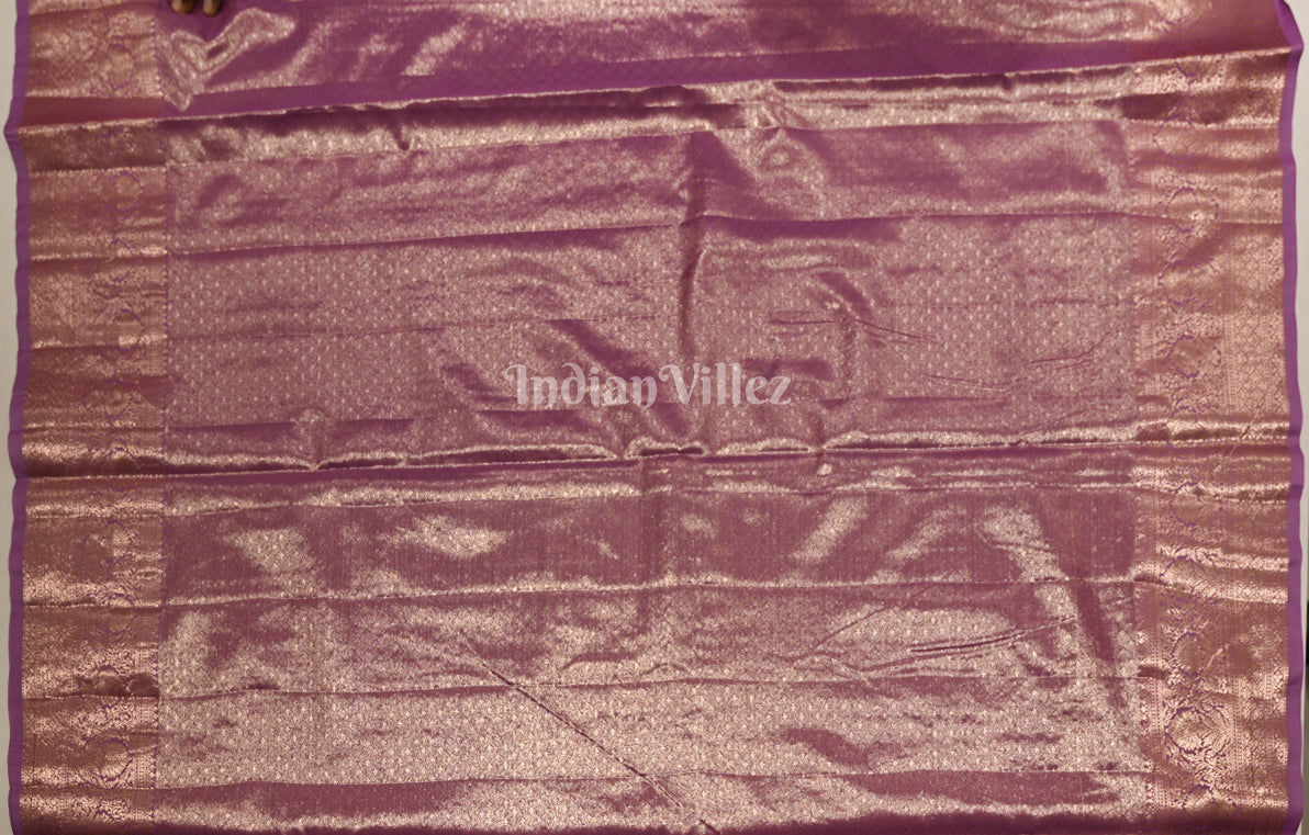 Light Yellow Purple Paisley Brocade Pure Kanjivaram Tissue Silk Saree