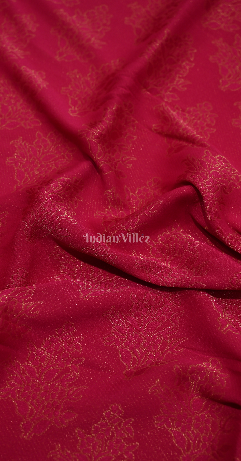 Rani Pink Golden Floral Motif Kanjivaram Georgette Saree 