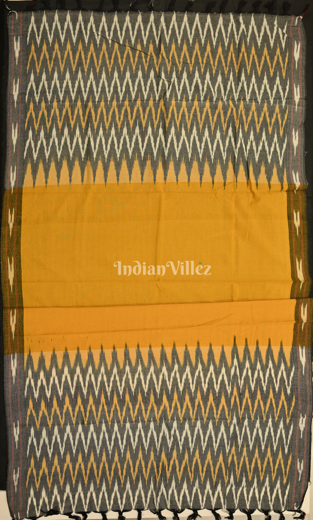 Grey Yellow Pochampally Ikat Cotton Unstitched Suit Sets