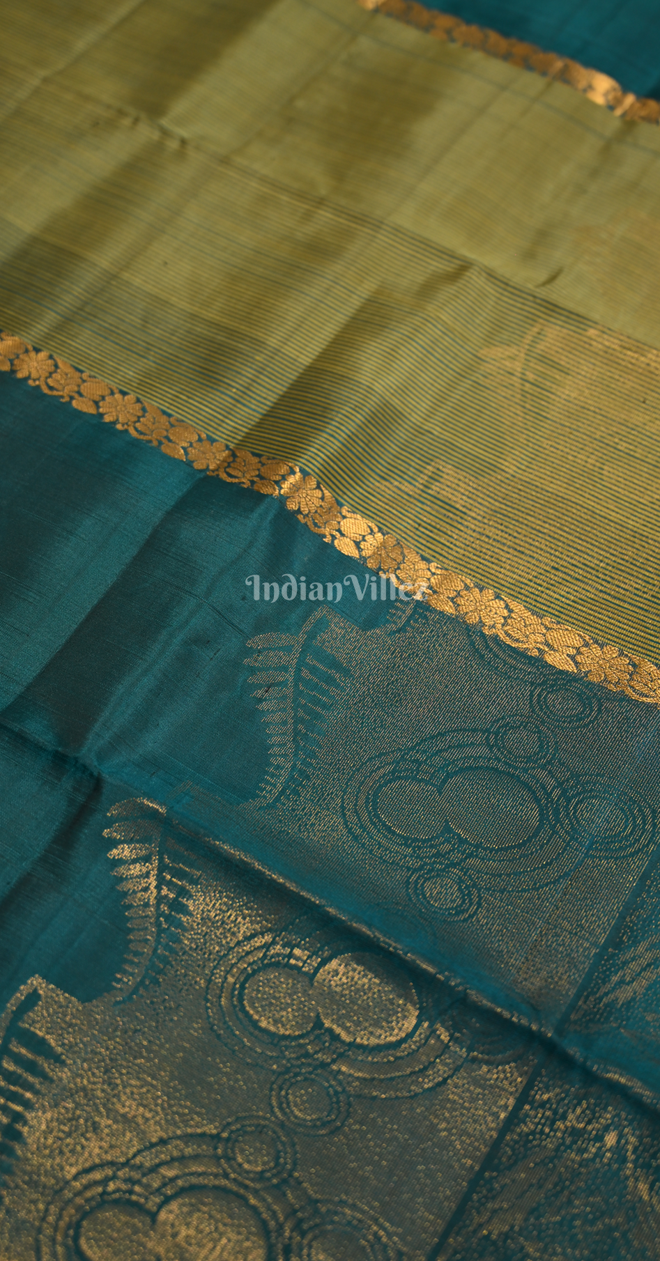 Peacock Blue Mehendi Green Zari Pure Kanjivaram Soft Silk Saree