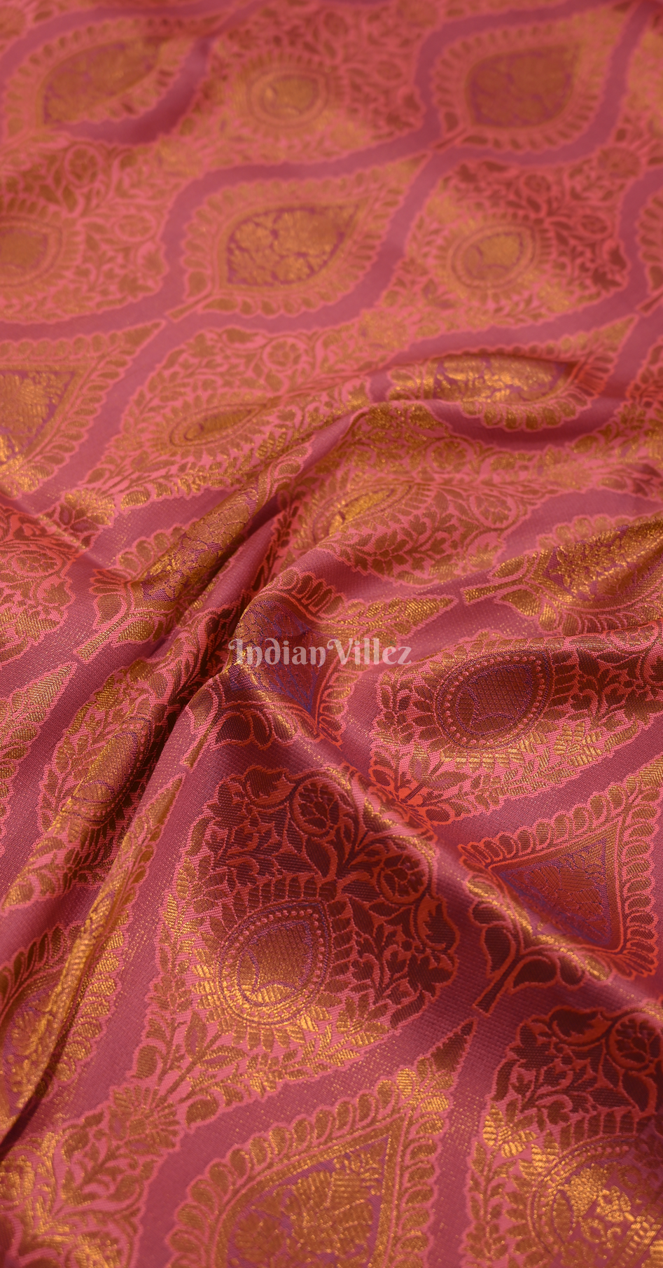 Mauve Pink Golden Floral Zari Tissue Kanjivaram Silk Saree 