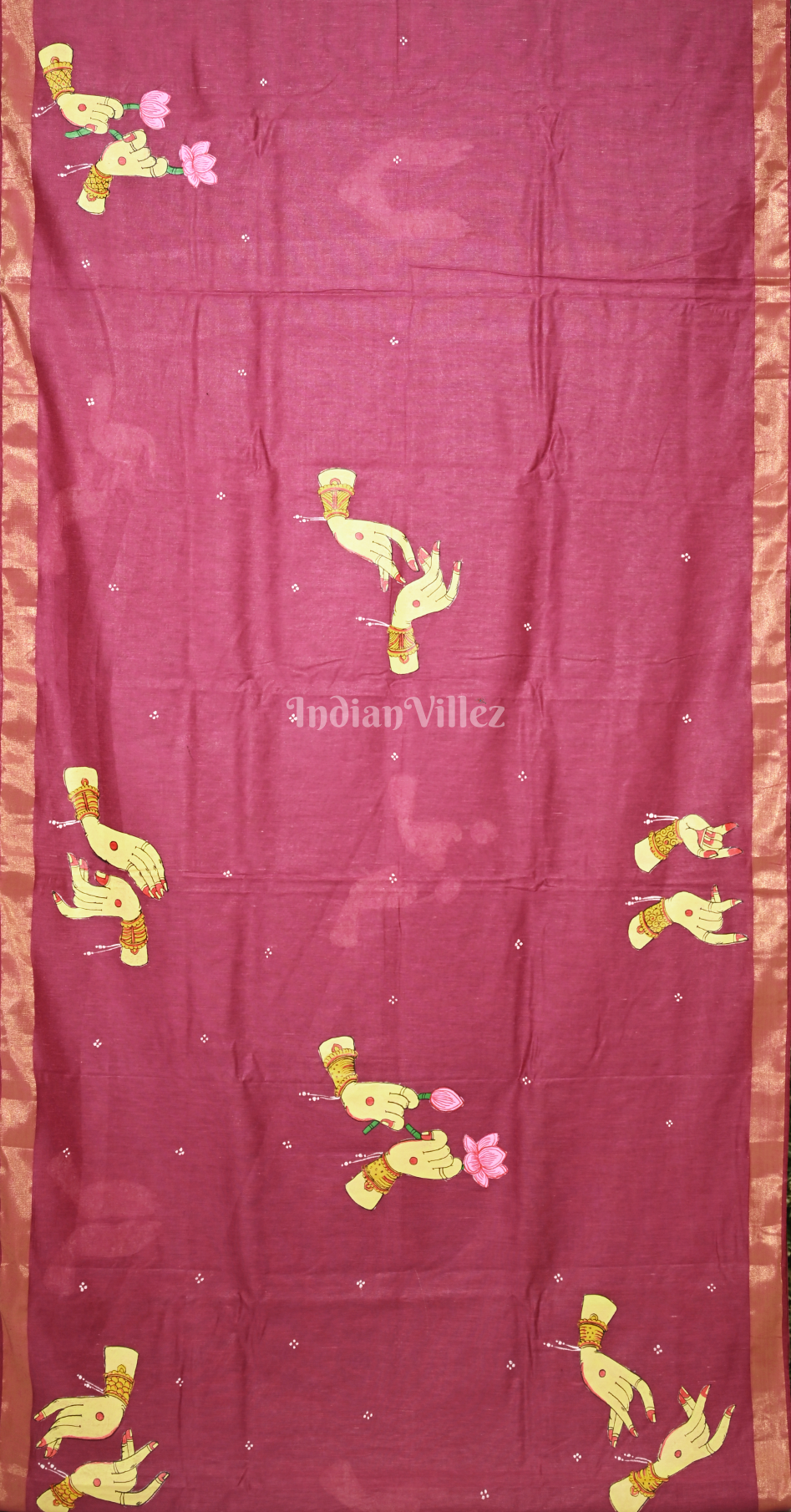 Magenta Pink Nartaki Mudra Theme Hand-Painted  Pattachitra Saree 