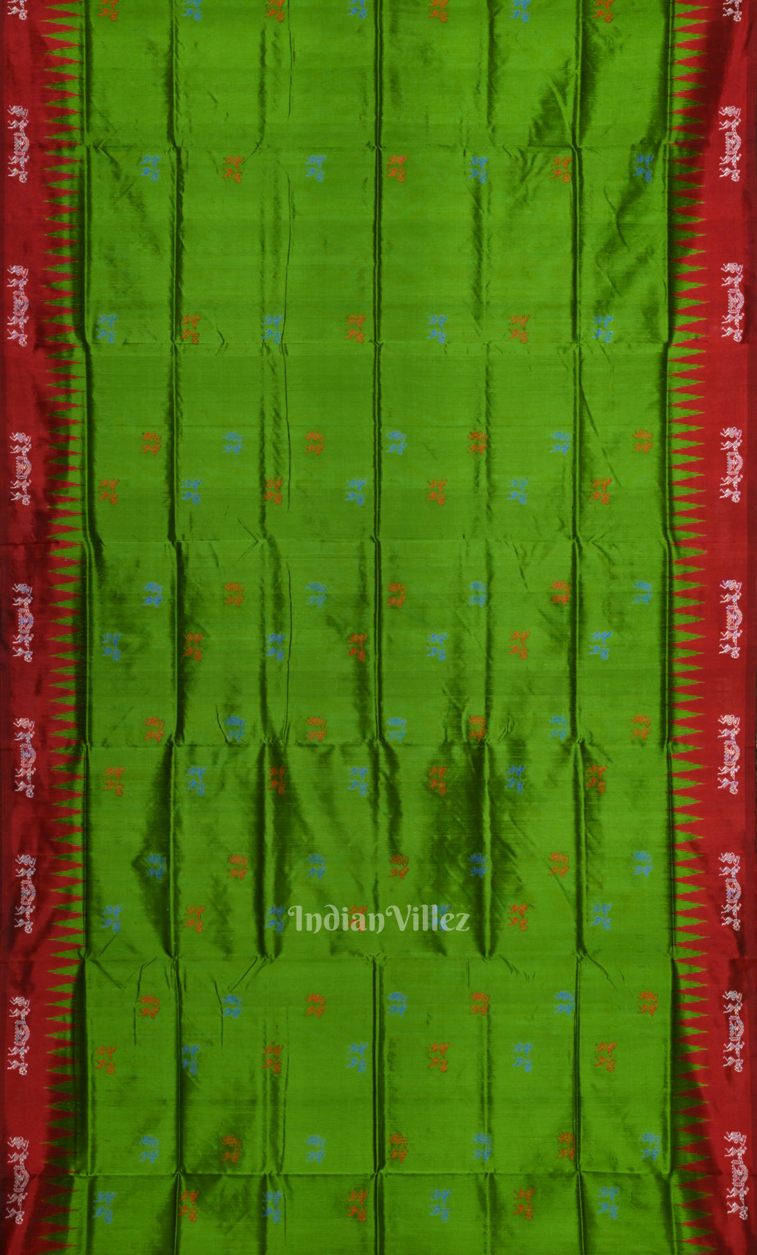 Green Red Tribal Doli Sawari Odisha Ikat Bomkai Sambalpuri Silk Saree