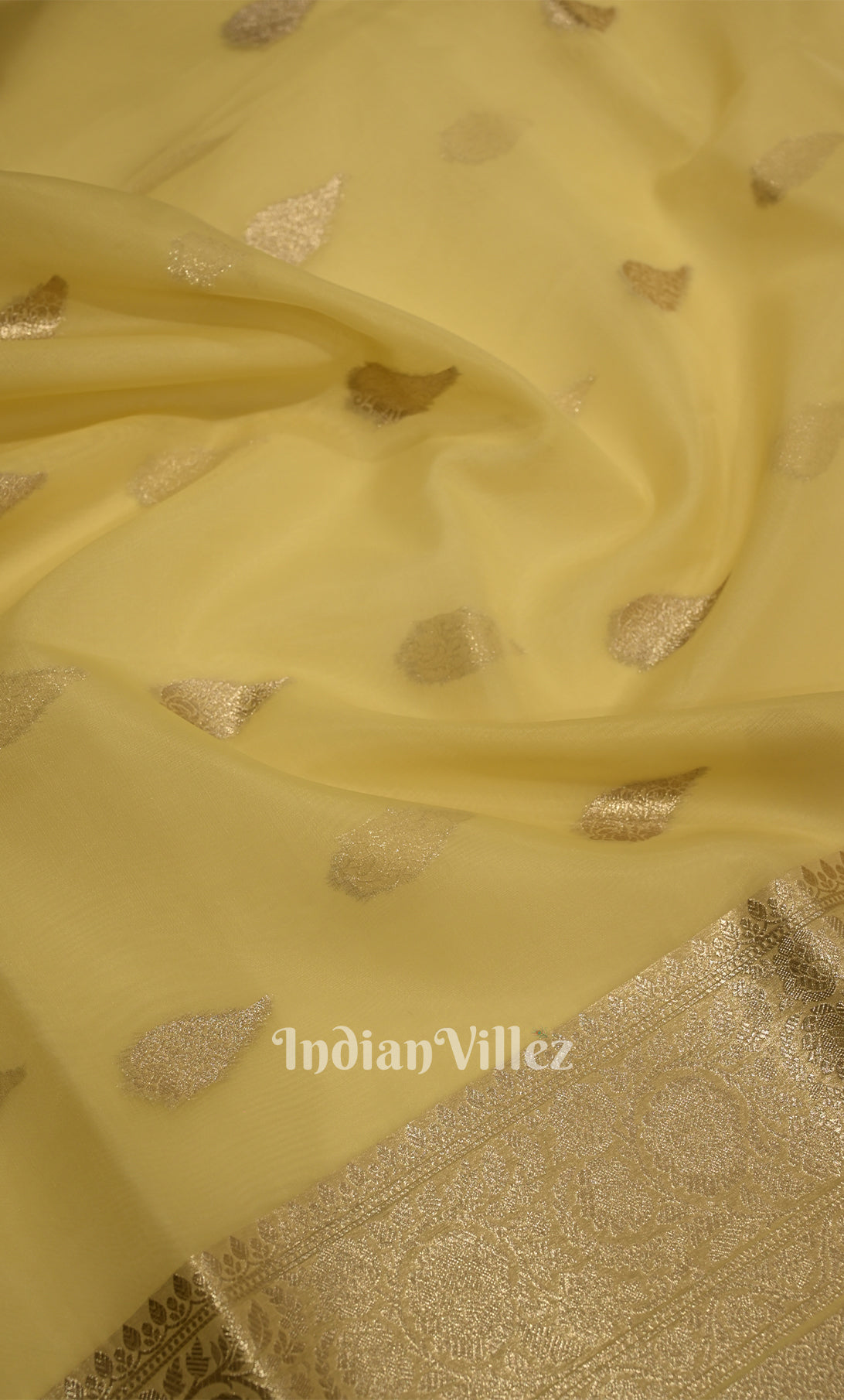 Cream Yellow Chanderi Silk Banarasi Saree 