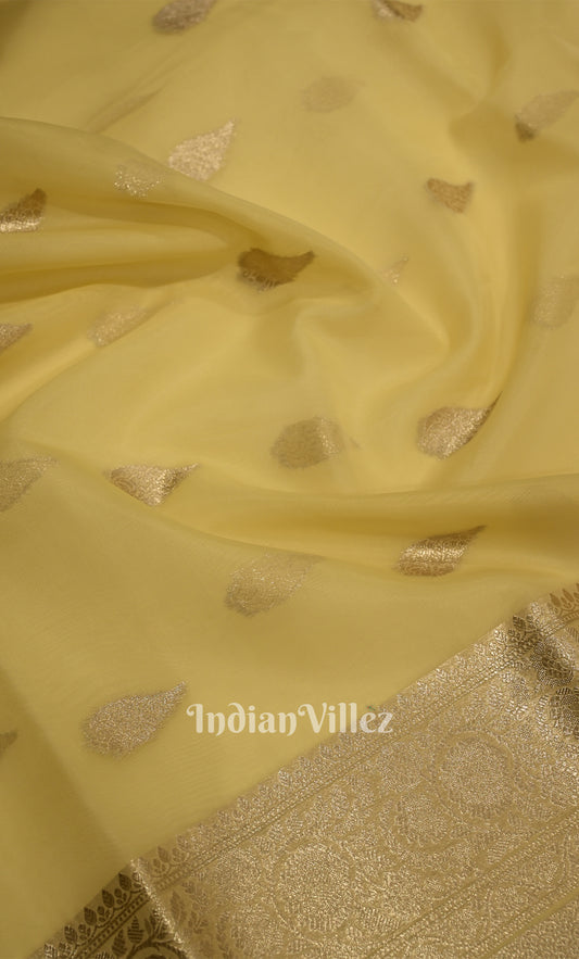 Cream Yellow Chanderi Silk Banarasi Saree 