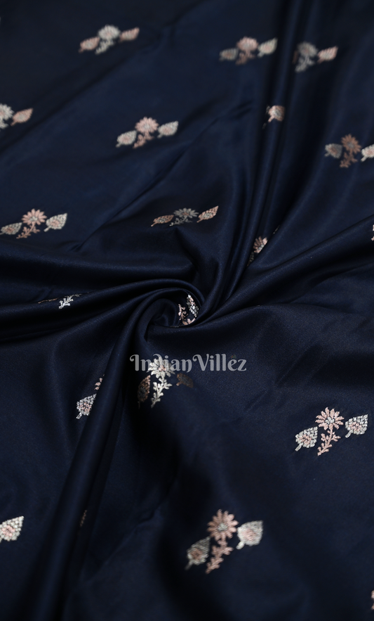 Blue Pink Pure Mashru Satin Silk Banarasi Saree 