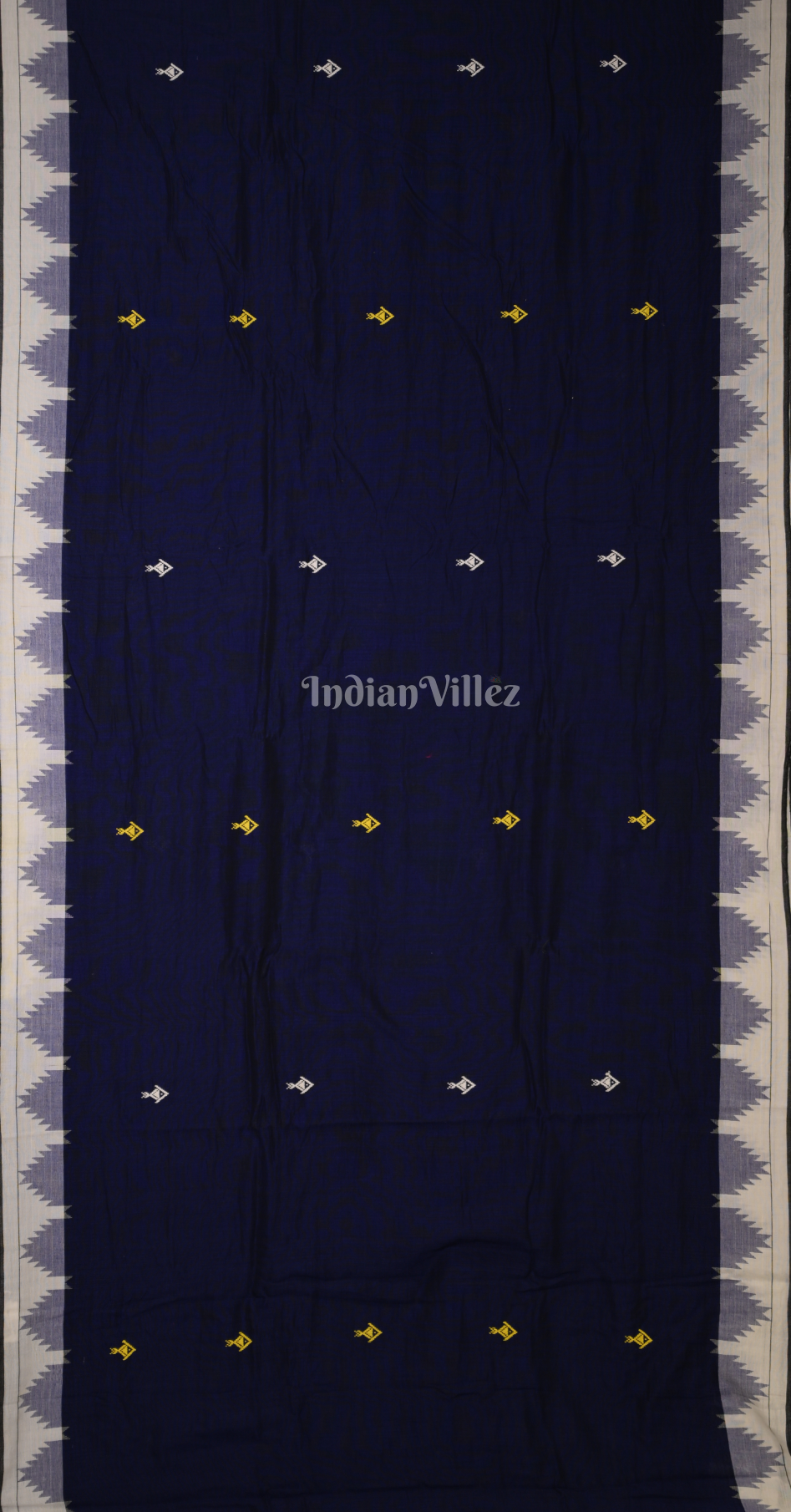Navy Blue White Odisha Handloom Natural Dye Kotpad Cotton Saree