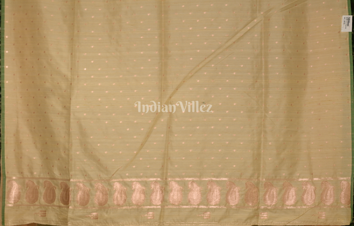 Olive Green Booti Motif Designer Pure Satin Banarasi Silk Saree