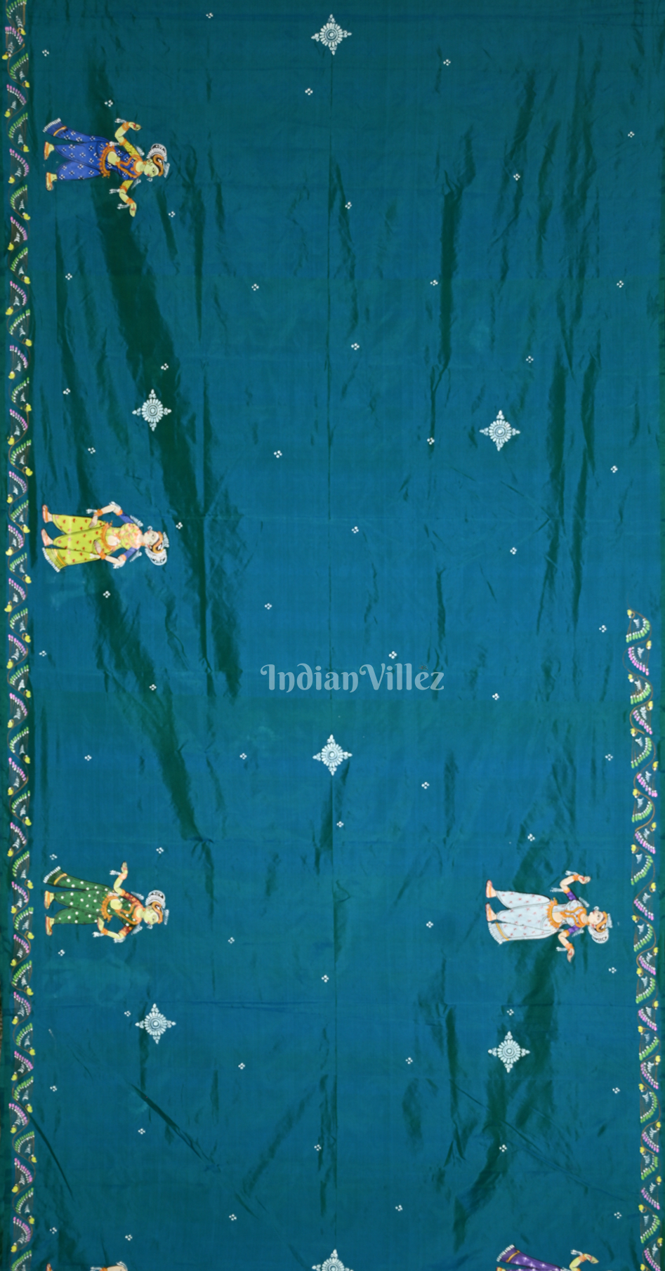 Sea Blue Vat Sabitri Theme Hand-Painted Pattachitra Saree
