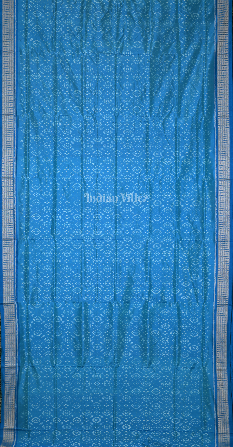 Cyan Blue Ek Chandia Tribal Odisha Ikat Sambalpuri Silk Saree 