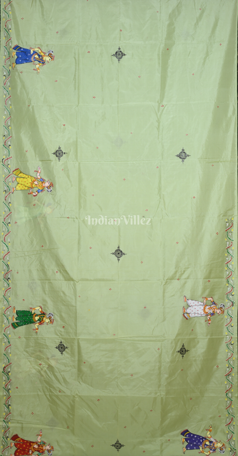 Pista Green Vat Savitri Theme  Hand-Painted Pattachitra Saree 