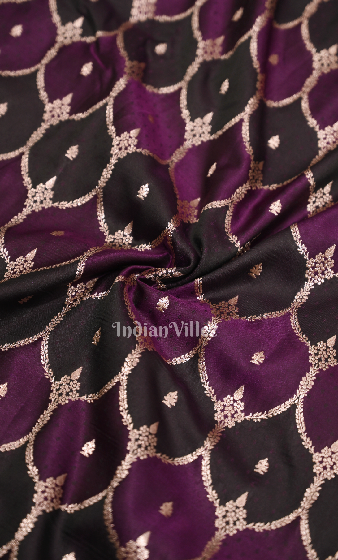 Purple Black Purple Rangkart Pure Mashru Satin Silk Banarasi Saree