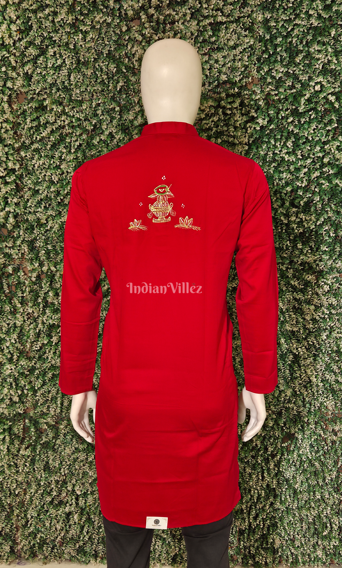 Red Kandarpa Hati (Elephant) Hand-Painted Pattachitra Kurta 